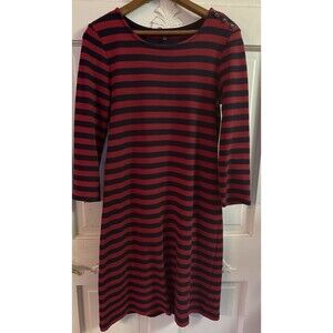 Talbots Women’s Striped 100% Cotton Dress Size Small Red & Navy Button Accent